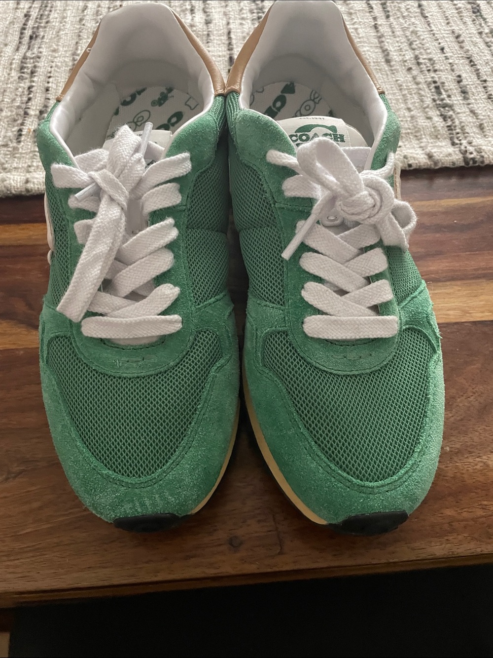 Coach Green Suede & Mesh Sneakers with White Laces